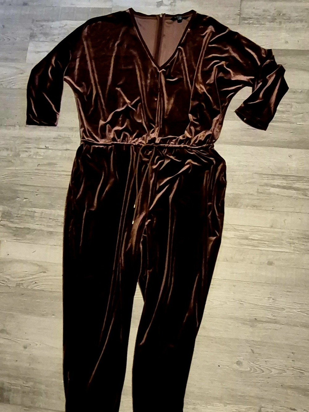 Ralph Lauren Brown Velvet Long-Sleeve Jumpsuit